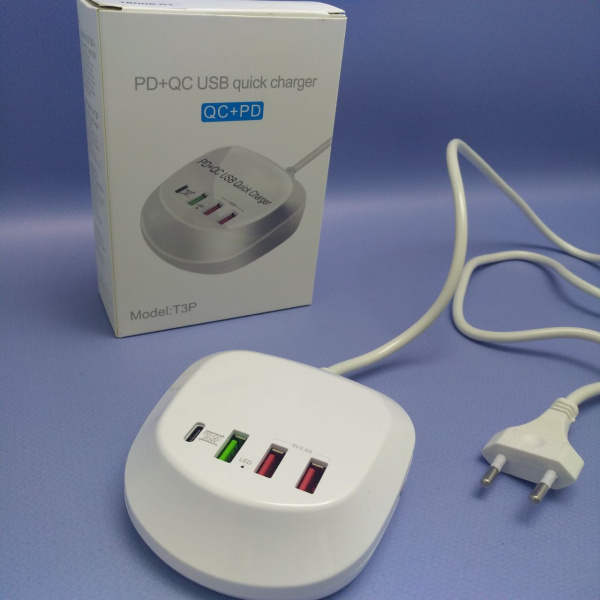 Универсальное сетевое зарядное устройство Port Charger 4в1 40W / Хаб 3 USB, 1 Type-C